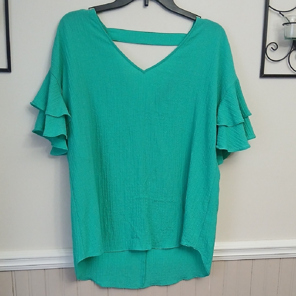 Apt. 9 Teal Ruffle Sleeve Blouse